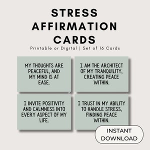 Paquete de tarjetas de afirmación para aliviar el estrés Imprimible 16 Tarjetas flash con citas positivas digitales para regalo con menos estrés Cuidado personal Amor personal Confianza