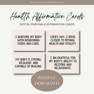 Paquete de tarjetas de afirmación de salud imprimibles 16 tarjetas flash digitales con citas positivas para un mejor regalo de salud, cuidado personal, confianza en el amor propio