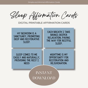 Paquete de tarjetas de afirmación del sueño de calidad Imprimibles 16 tarjetas flash con citas positivas digitales para un mejor regalo para dormir Cuidado personal Amor personal Confianza