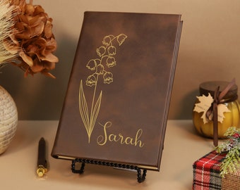 Birth Flower Personalized Journal, Birth Flower Custom Leather Journal, Gift for women, Birthday Notebook, Engraved Journal,Mom Gift for Her