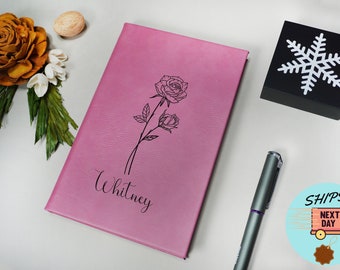 Birth Flower Personalized Journal, Birth Flower Custom Leather Journal, Birthday Notebook, Engraved Journal,Mother's Day Gift for Her Sister