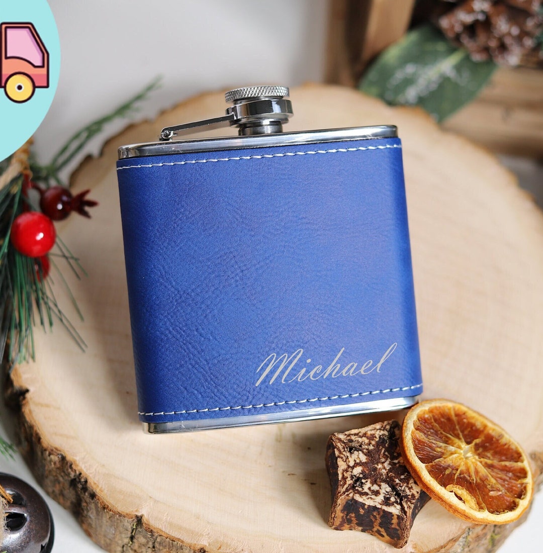 Personalized Flask for Men, Custom Leather Flask, Groomsmen Gift Flask