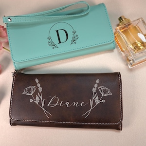Cartera de cuero personalizada para mujer, monedero de cuero personalizado, cartera de cuero para mujer con cremallera, cartera de cuero personalizada para ella, regalo de Navidad
