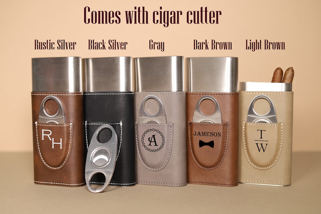 Personalized Cigar Case With Cigar Cutter, Custom Leather Cigar Holder ...