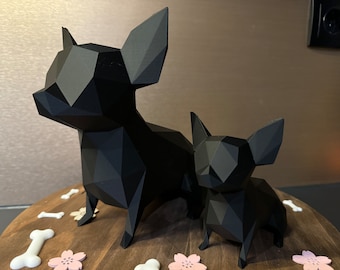 Figurine Chihuahua – chien géométrique low-poly – sculpture moderne – décoration animalière – cadeau original pour amoureux des chiens