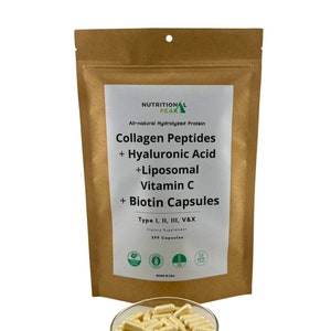 Nutritional Peak Collagen Peptides + Hyaluronic Acid + Liposomal Vitamin C + Biotin Capsules – 399 Capsules