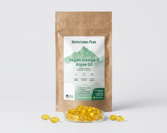 Aceite de algas Omega-3 vegano Nutritional Peak 1250 mg, 240 cápsulas – Apoyo para el corazón y el cerebro a base de plantas