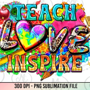Teach love inspire png sublimation design download, Autism awareness png, Autism png, western teach png, sublimate designs download