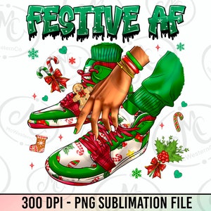 Festive af Christmas black girl sneakers png sublimation design download, black woman png, Christmas png, sublimate designs download
