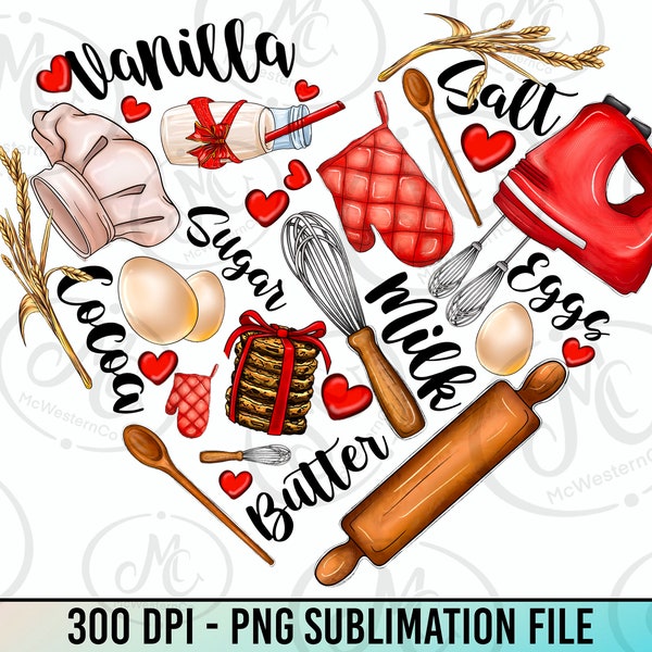 Bake tools heart png sublimation design download, baking png, cooking love png, cooking tools png, sublimate designs download