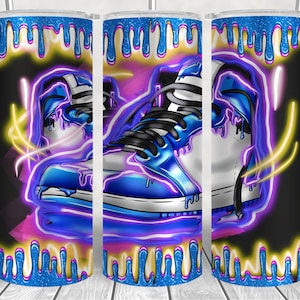 Sneaker tumbler wrap, 20 oz Skinny Tumbler Sublimation Design, Sneakers shoes tumbler wrap PNG,20oz Tumbler Design, Blue Tumbler PNG.