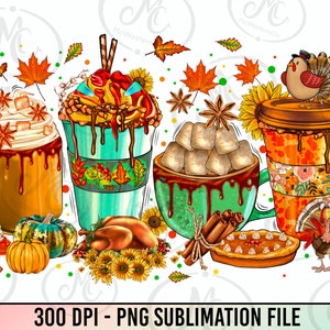 Thanksgiving Coffee Cups Png, Thanksgiving Png, Coffee Cups Png, Thankful Png, Fall Vibes Png, Hello Fall Png, Turkey Png, Digital Download