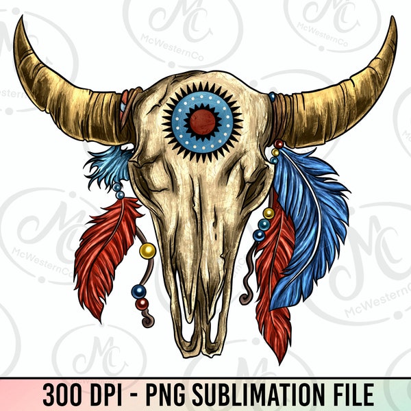 Wild Soul Boho Bull Skull PNG Sublimation Design, Feather Bull Skull Png, Western Bull Skull Png, Gemstone Bull Skull Png, Instant Download