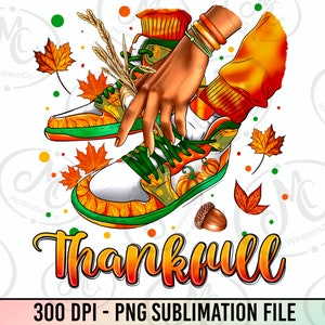 Thankful black girl sneakers png sublimation design download, black woman png, afro woman png, Hello Fall png, sublimate designs download