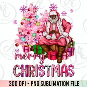 Merry Christmas Black Santa PinkTree Png, Pink Merry Christmas afro Santa png sublimation design, Christmas png, Santa Claus png, afro Santa