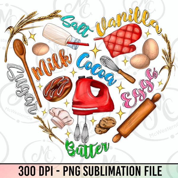 Bake tools heart png sublimation design download, baking png, cooking love png, cooking tools png, sublimate designs download