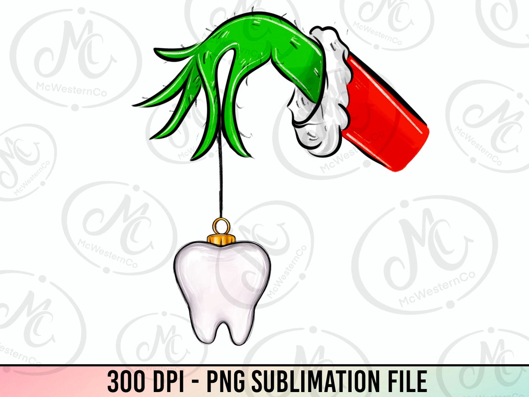 Cute Santa Grinch Dental PNG, Dentist Digital Download, Christmas Grinch Tooth Handdrawn Shirt