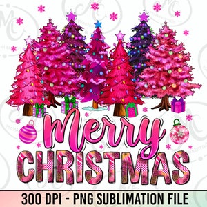 Pink Merry Christmas PNG files for sublimation | Merry Christmas tree PNG | Christmas sublimation designs downloads | Christmas PNG designs