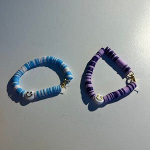 Purple and blue matching smile bracelets