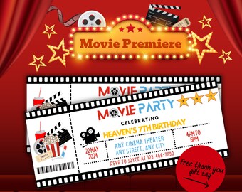 Movie Night Birthday Invitation Movie Ticket Editable Printable - Etsy