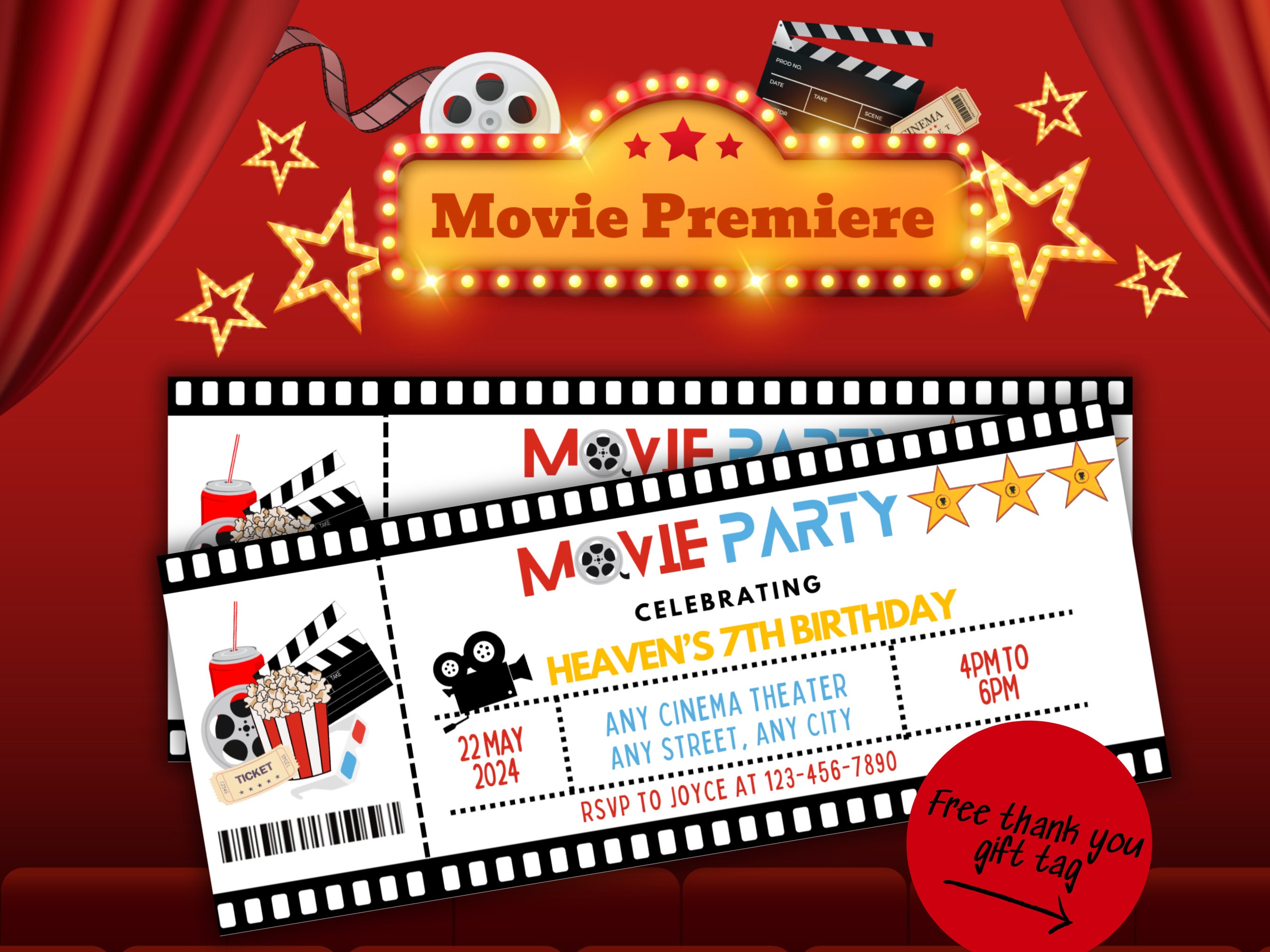 Movie Ticket Birthday Invitation Template, Editable Movie Birthday ...