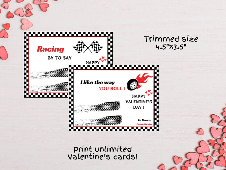 Editable Racing Cars Valentine's Day Cards , Valentine's Day Classroom Gift Exchange, Printable ...