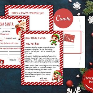 Carta a Papá Noel para niños, carta para/de Papá Noel para imprimir, paquete de carta a Papá Noel para niños, plantilla con sobre y versión en francés