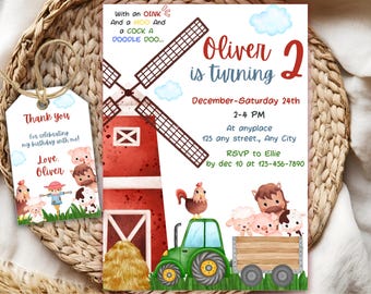 Farm Birthday Invitation Template Barnyard Animals (Digital Download)
