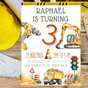 Construction Birthday Invitation Template , Printable Birthday boy Invitation, Editable Builder Invite