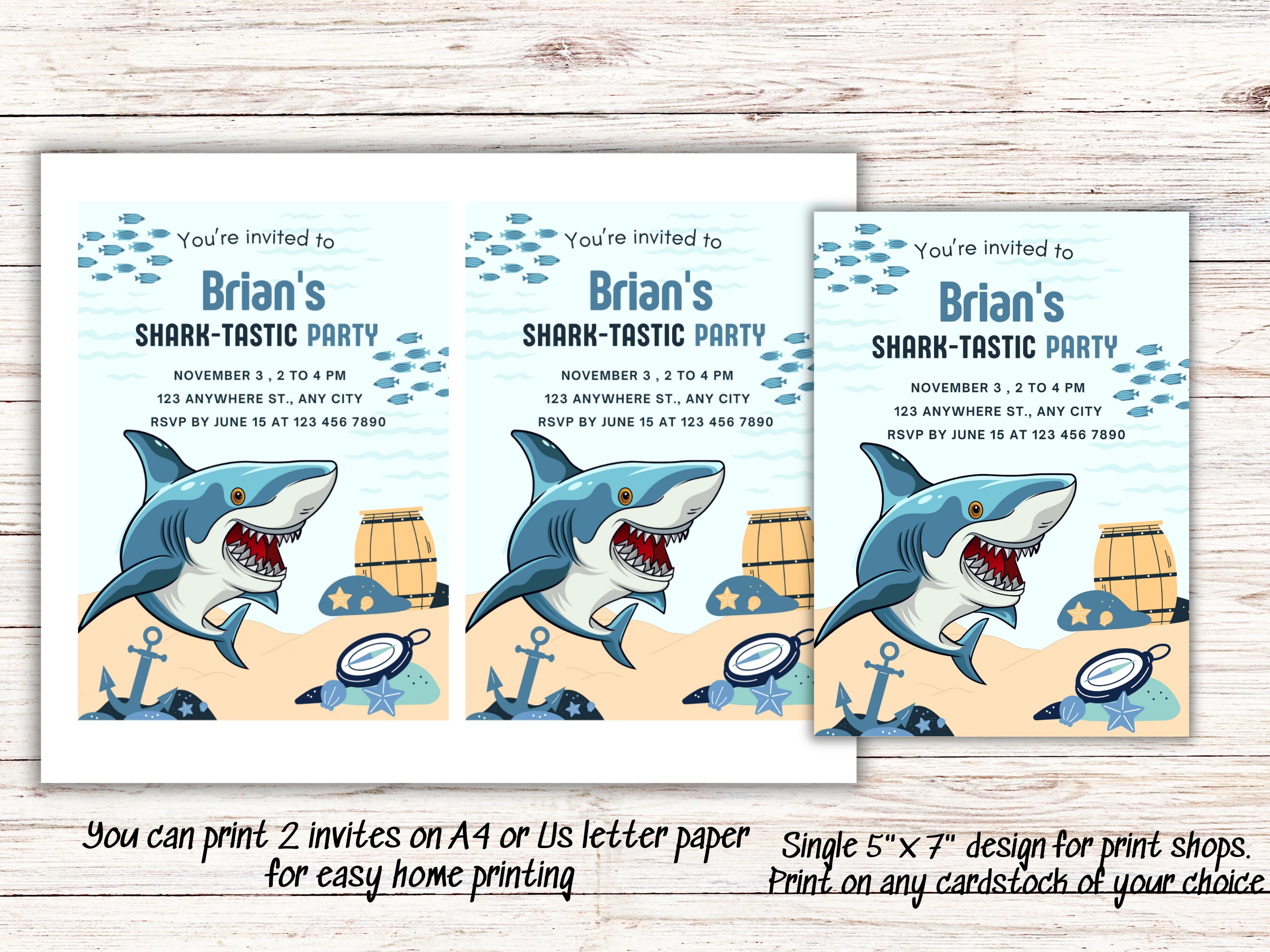 Shark Birthday Invitation Template , Printable Kid's Birthday