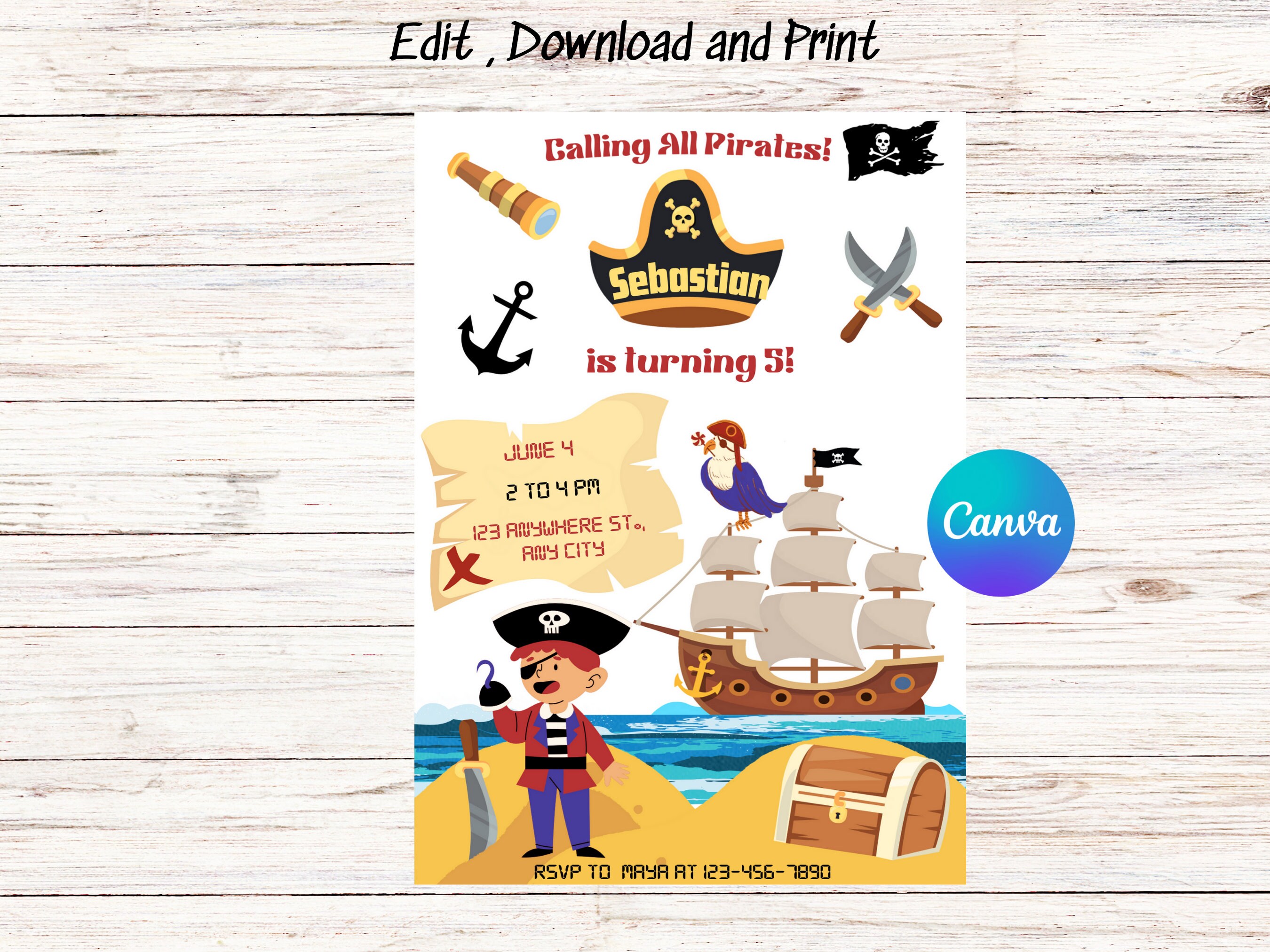 Pirate Birthday Invitation Template , Printable Birthday Boy Invitation ...