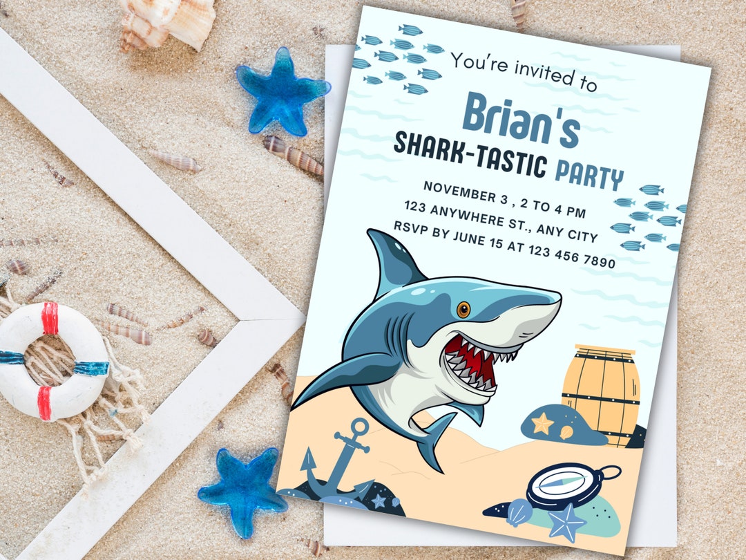 Shark Birthday Invitation Template , Printable Kid's Birthday