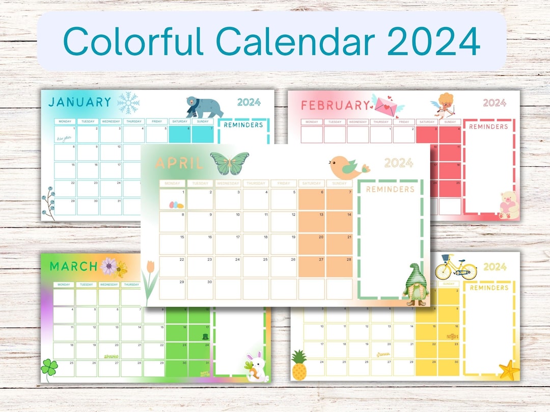 Printable Calendar 2024 Landscape Monthly Planner 2024 Cute Etsy