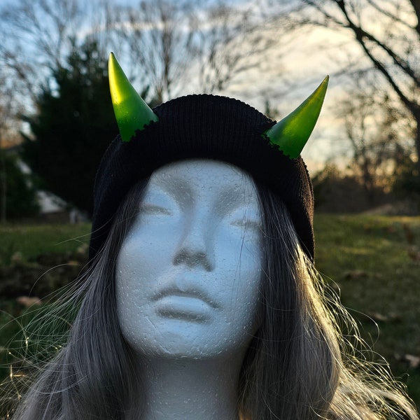 Neon colored Resin horned beanie hat