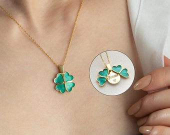 Personalized Four Leaf Clover Necklace with Pop-up Message - Custom Four Leaf Clover Necklace - Four Leaf Luck Necklace with Secret Message