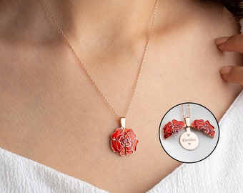 Personalized Rose Secret Message Necklace -Personalized Rose Necklace with Pop-up Message -Personalized Openable Rose Necklace-Rose Necklace