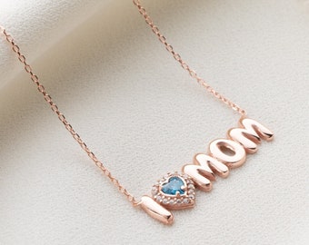 Personalized 3D Balloon Heart Mother Necklace-I Love My Mother Birthstone Bubble Necklace-ILove My Mother Bubble Necklace-Pendant for Mother