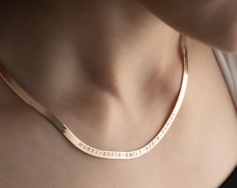 Herringbone Personalized Necklace - Herringbone Chain Necklace - Engraved Chain Necklace - Custom Herringbone Necklace - Gift for Mom