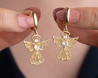 Sterling Silver Angel Earrings, Guardian Angel Dangle Earring, Protection Jewelry, Talisman Charm For Her