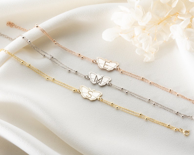 Personalized Butterfly Letter Bracelet Letter Butterfly Bracelet Personalized Butterfly Bracelet Butterfly Bracelet Wing Bracelet image 2