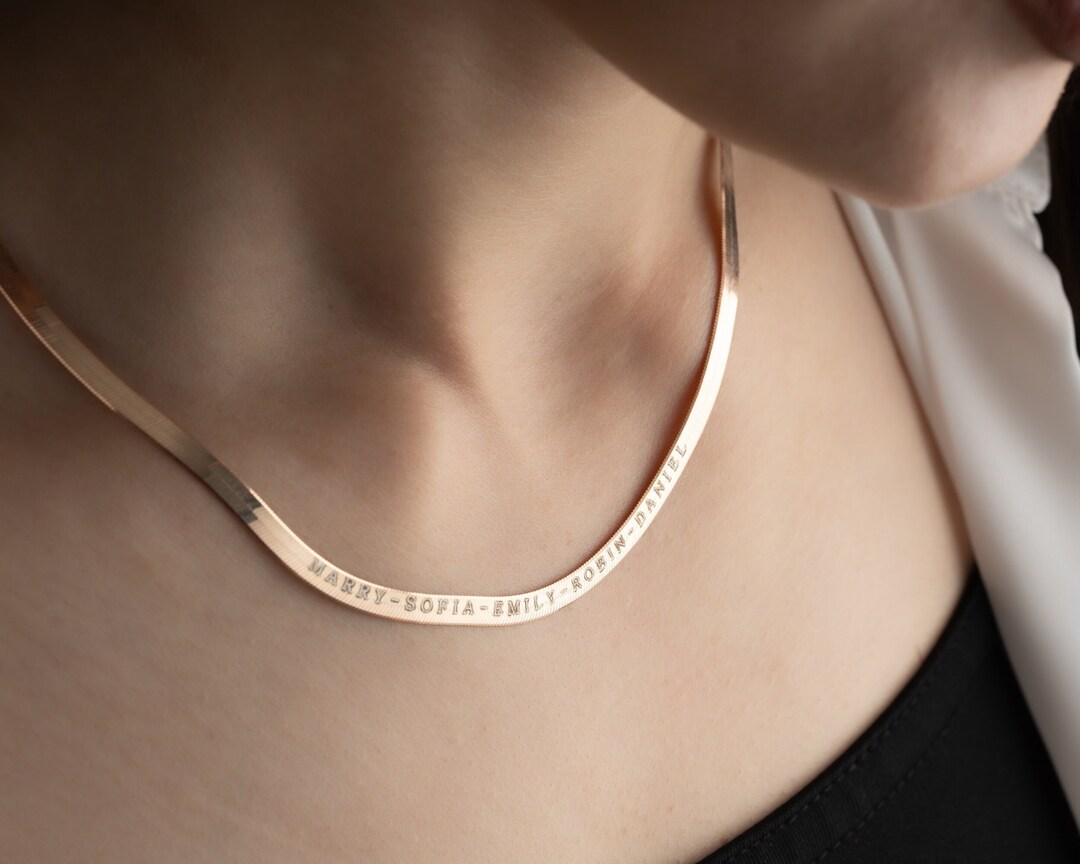 Herringbone Personalized Necklace Herringbone Chain Necklace Engraved