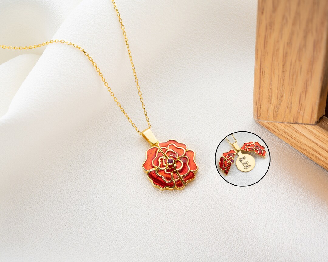 Personalized Sterling Silver Hidden Names Rose Necklace - Secret ...
