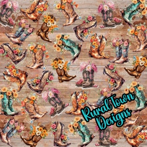 Boots Printed Pattern Vinyl, 12&quot;x12&quot; vinyl, Permanant Adhesive vinyl, Tumbler Vinyl, Boot Floral Vinyl