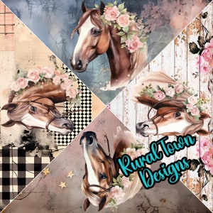Horses Printed Pattern Vinyl, 4 triangles, 12&quot;x12&quot; vinyl, Permanant Adhesive vinyl, Tumbler Vinyl, Floral Vinyl
