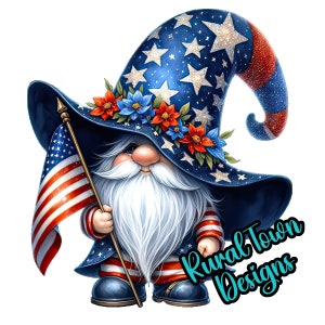 Patriotic Gnome, Printed Vinyl Decal, Permanant Adhesive vinyl, Tumbler Vinyl