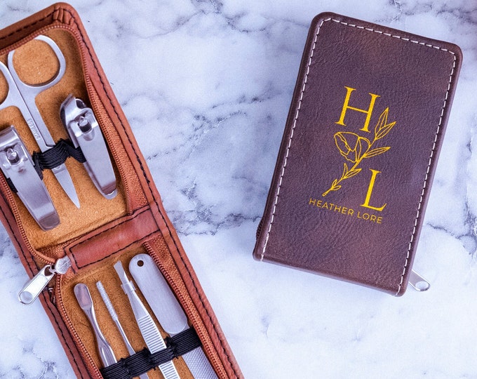 Personalized Manicure Set, Customed Manicure Set, Leather Manicure Set, Bridesmaid Gift, Grooming Kit, Travel Nail Kit, Anniversary Gift