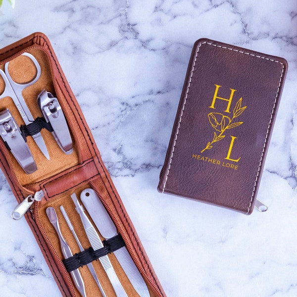 Personalized Manicure Set, Customed Manicure Set, Leather Manicure Set, Bridesmaid Gift, Grooming Kit, Travel Nail Kit, Anniversary Gift
