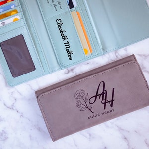 Cartera de mujer personalizada, cartera de mujer de cuero personalizada, monedero con monograma, cartera minimalista, regalos para damas de honor, regalos para fiestas de bodas