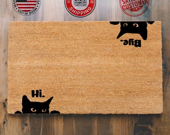 Hi Bye Cat Doormat, Cat Lover Gift, Welcome Door Mat, New Home Gift, Funny Doormat, Outdoor Mat, Front Door Mat, Cat Doormat, Home Doormat