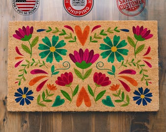 Floral Welcome Mat, Outdoor Doormat, Home Decor, Housewarming Gift, Outdoor Decor, Home Gift, Coir Doormat, Outdoor Decor, Colorful Doormat